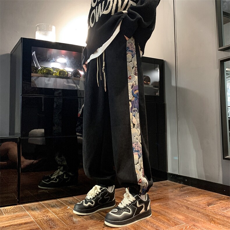 港风美式灯芯绒小熊刺绣ins束脚运动休闲裤XZ213-DK2003-P45控58,男装休闲裤,星座213