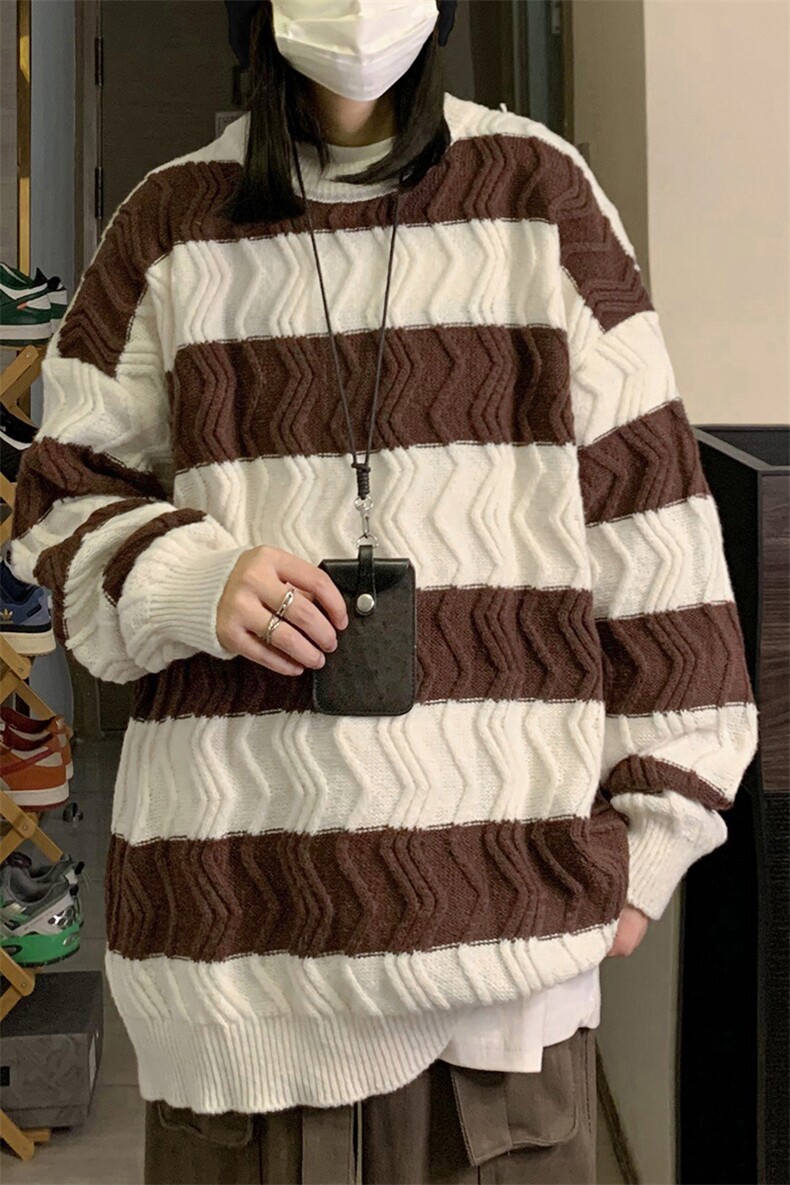 中性风！条纹毛衣男士加厚麻花线衣男针织衫女XH03-P60,男装针织衫/毛衣,电商B367