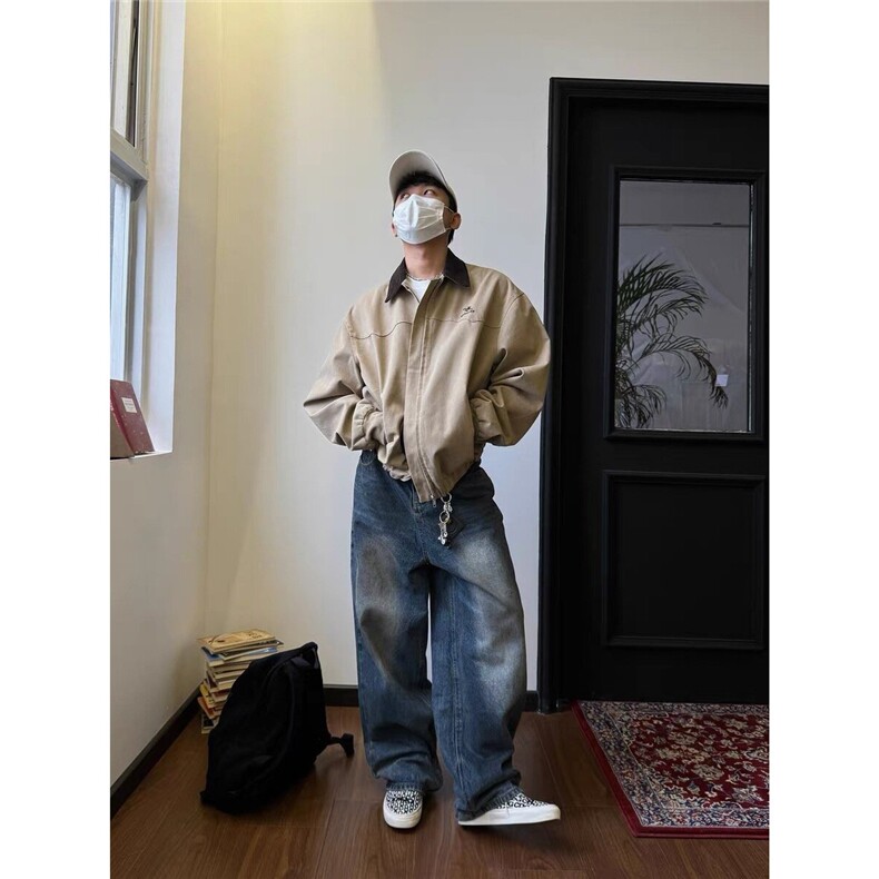 美式春秋新款慵懒帆布夹克外套男女潮流宽松复古潮牌工装外衣网图,男装夹克,星座302B-2