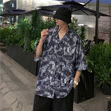 2026夏季新款男垂感卡通印花短袖情侣冰丝衬衫B299-X5513-P35限49，男装T恤，电商A061-1