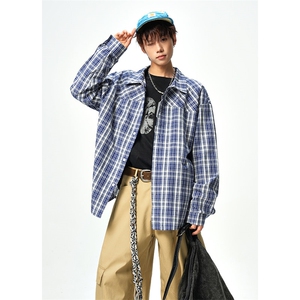 2026春季新款拼接格子长袖衬衫大码百搭男C6372特P36建议零售价88图片