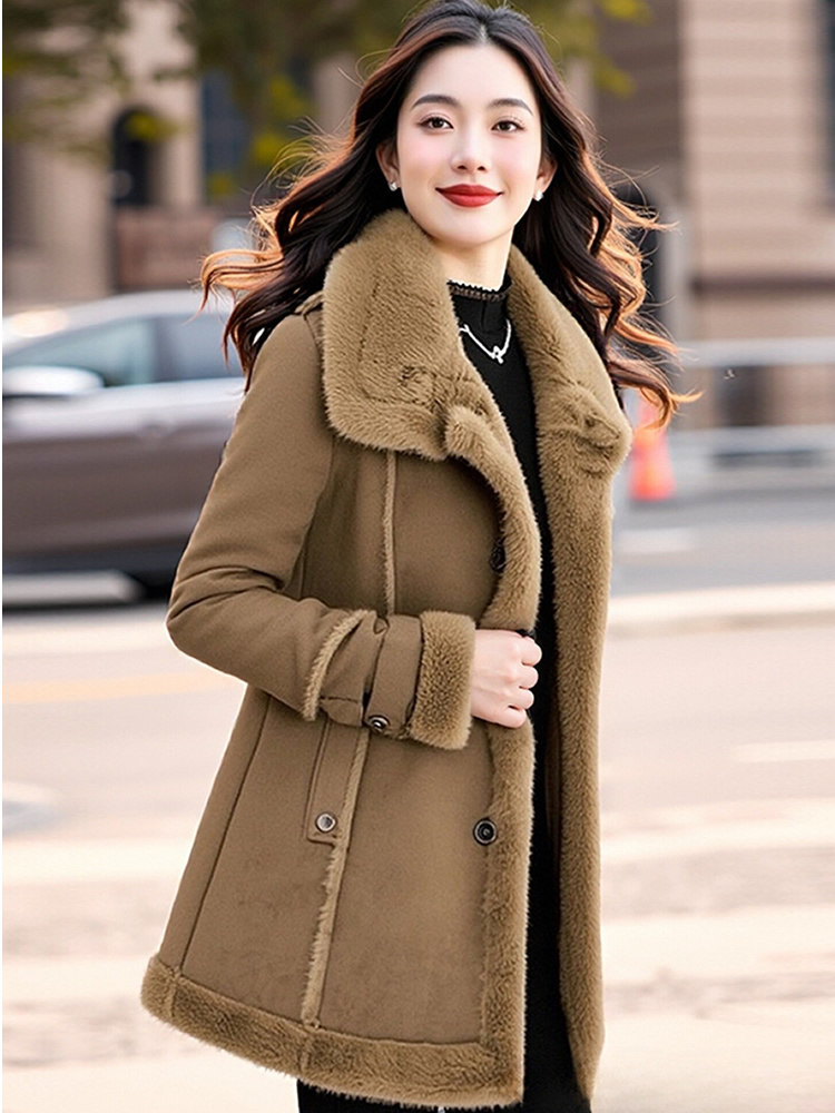【大货已出】高档皮毛一体时尚中长款外套气质大衣加绒保暖棉服女,女装皮草,韩蔻秀