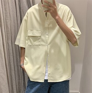 夏季薄款工装衬衫男宽松休闲半袖衬衣情侣装港风短袖男 W3214-P32图片