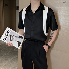 夏季网红痞帅冰凉透气拼接设计短袖衬衫男醋酸衬衣CS815-P65控85，男装T恤，电商B267
