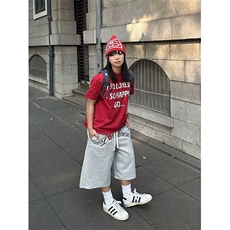 复古爱心字母迷彩七分裤男女宽松休闲阔腿直筒短裤网图DK3114-p38，男装牛仔裤，星座302B