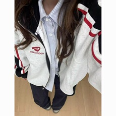 美式学院风撞色三条杠立领卫衣外套女秋冬季宽松开衫夹克W877，男装夹克，星座1116A（原606A-3）