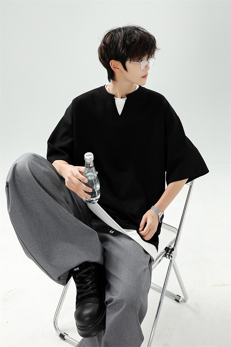 8XL-M特大码短袖男假两件五分袖高品质空气层宽松上衣DX321P35,男装T恤,电商D206-1