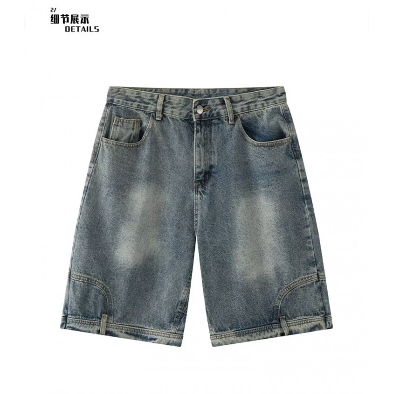 美式高街倒装牛仔短裤男夏季薄复古痞帅宽松休闲五分裤A2355-p45,男装牛仔裤,星座1008