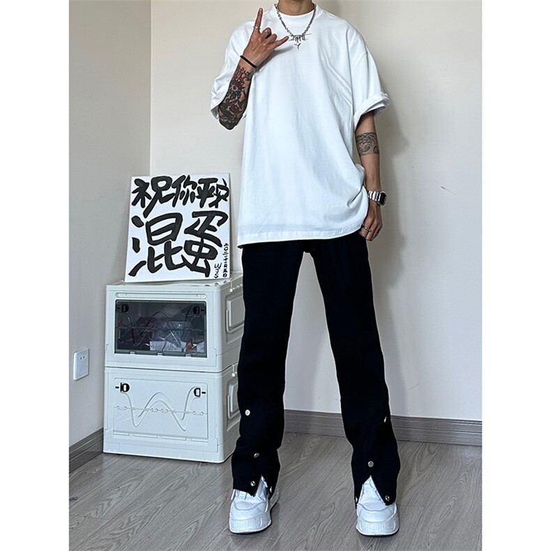 秋季新款ins美式高街拉链排扣水洗微喇牛仔长裤货号K652P60,男装休闲裤,电商A063