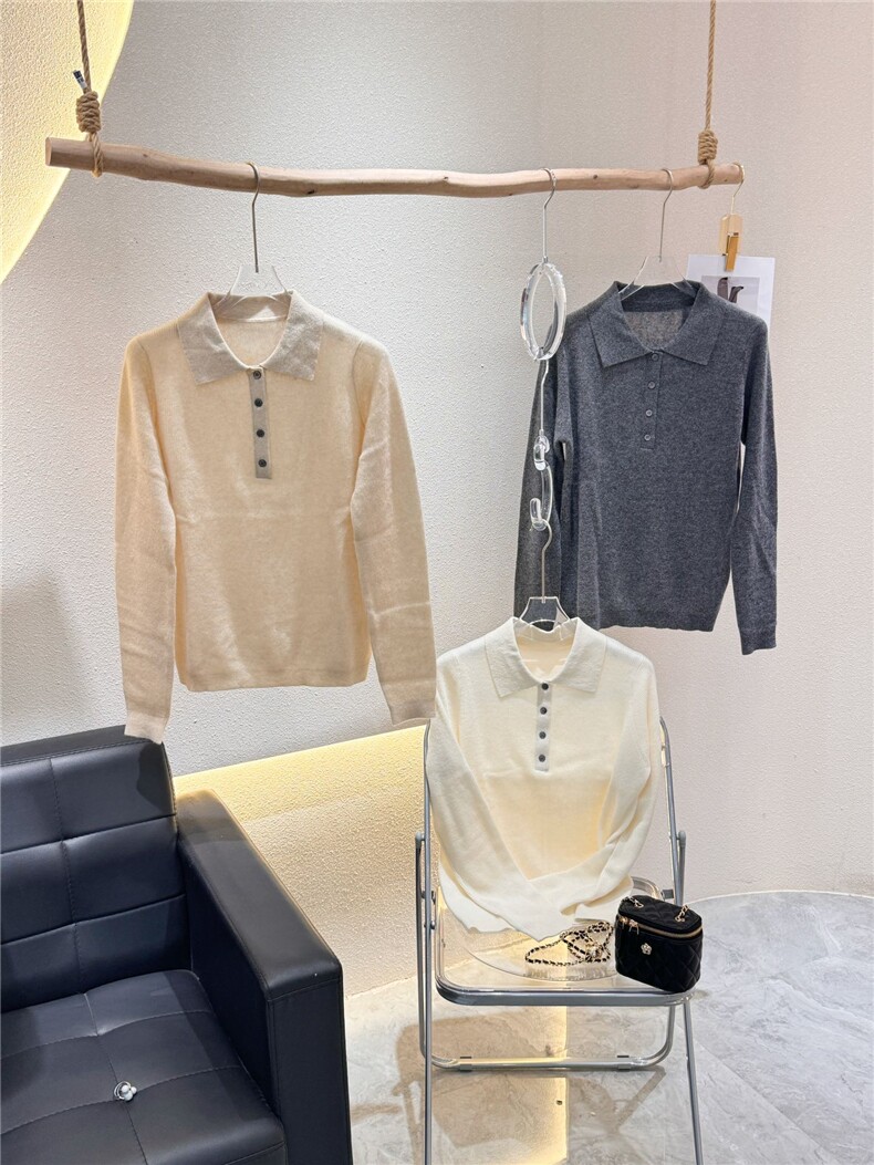 24秋冬新品Polo领羊绒打底衫女针织显瘦百搭上衣,女装羊绒衫,大千羊绒