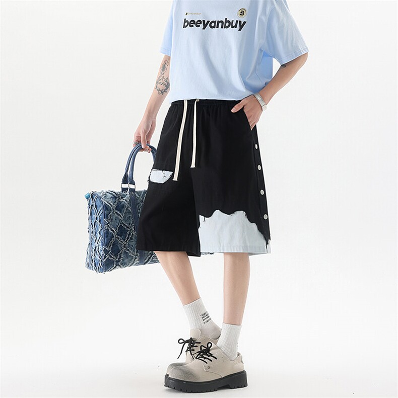 8XL-M 特大码短裤男夏季新款大码vibe破洞拼接高街短裤DK1518P50图片