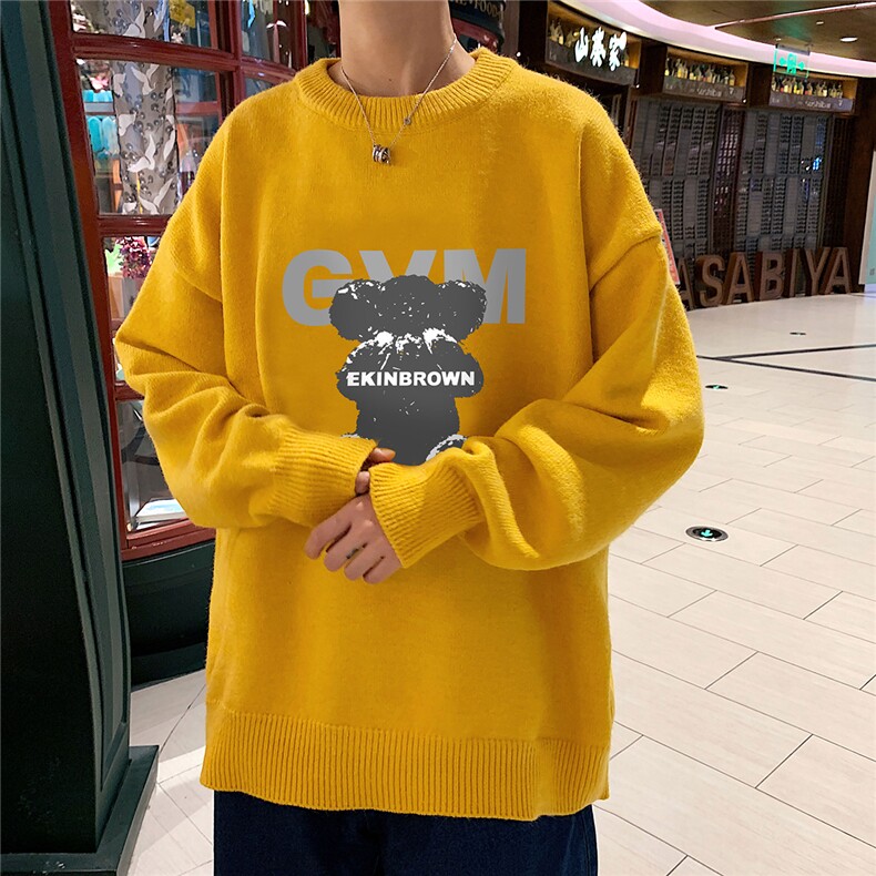 1港风圆领中性情侣潮流大码M-5XL印花毛衣男外套7695P48加绒P55图片