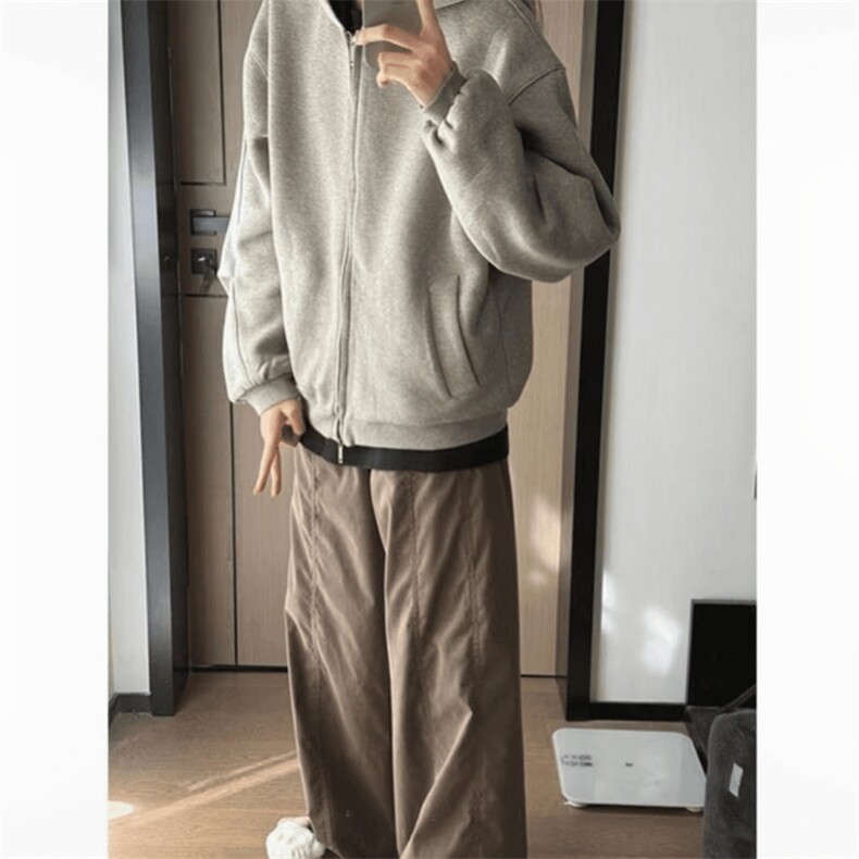 抖音得物高品质二开26春装美式重磅宽松结构双面连帽卫衣外套W68,女装短外套,电商A486-1