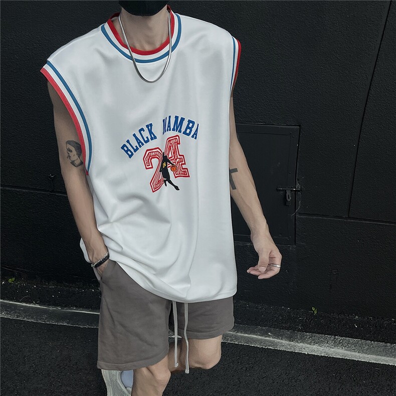 2025夏季新款24号运动少年学院风休闲男士无袖背心T恤B19/P35控48,男装休闲套装,电商A148