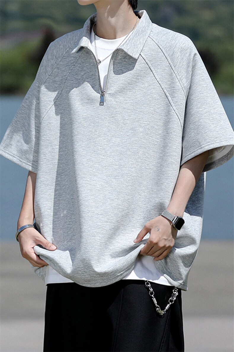 8XL-M半拉链t恤短袖POLO衫男款夏季美式翻领宽松大码半袖DT008P45,男装T恤,电商B312