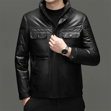 BG-X5602冬季男士海宁真皮羽绒服头层牛皮夹克鹅绒内胆百搭外套，男装夹克，电商B360A（原721A）