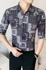 312A-102-P552025新款韩版修身帅气花衬衫英伦时尚男士衬衣B，男装衬衫，星座312A-5