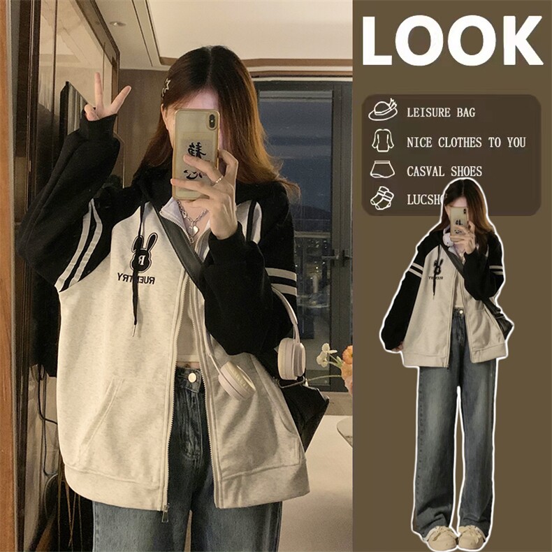 开学季秋季新款学院风学生工装外套女宽松棒球服夹克C408-85图片