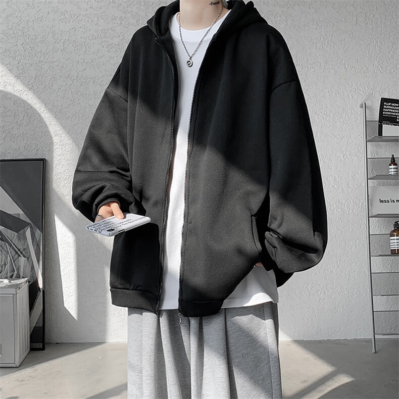5XL-M潮流大码卫衣男休闲宽松情侣开衫连帽纯色卫衣外套WY07P38,男装卫衣,电商D206-1