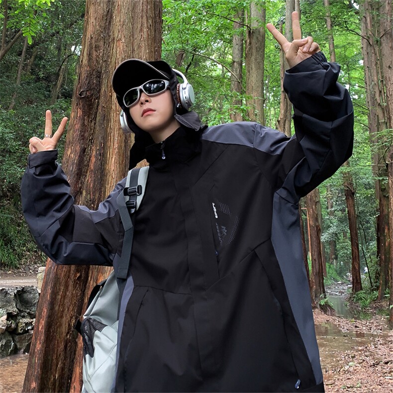 机能冲锋衣男女春秋潮流拼色登山服外套宽松连帽防风夹克CF76-P68图片