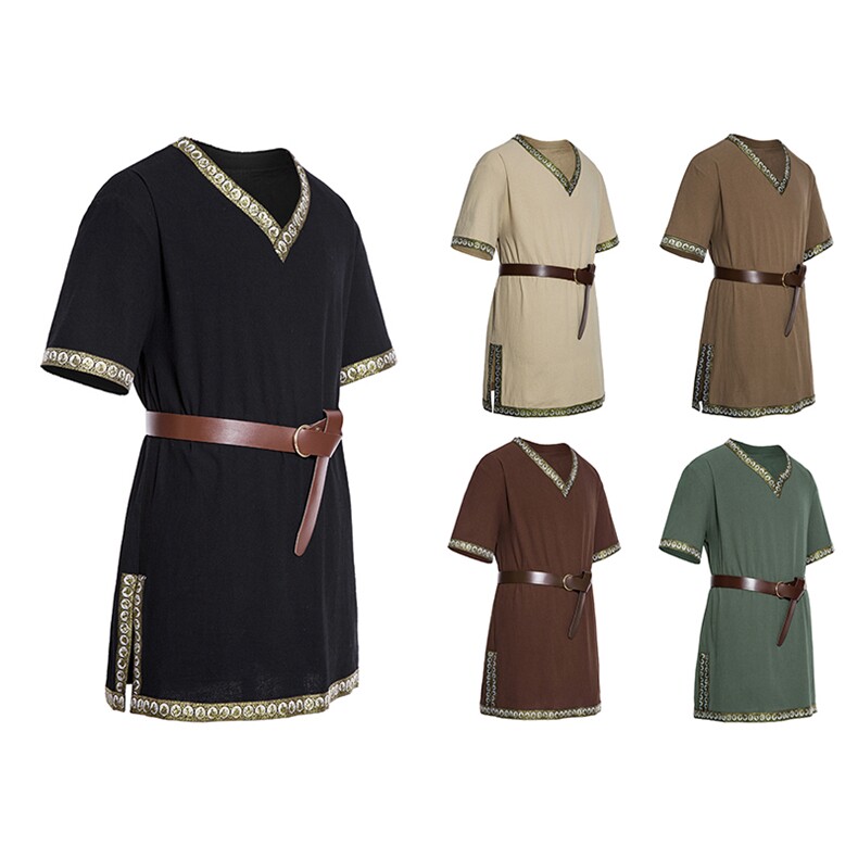 男士中世纪服装万圣节文艺复兴时期骑士海盗复古勇士衬衫B18P45,男装衬衫,星座1314
