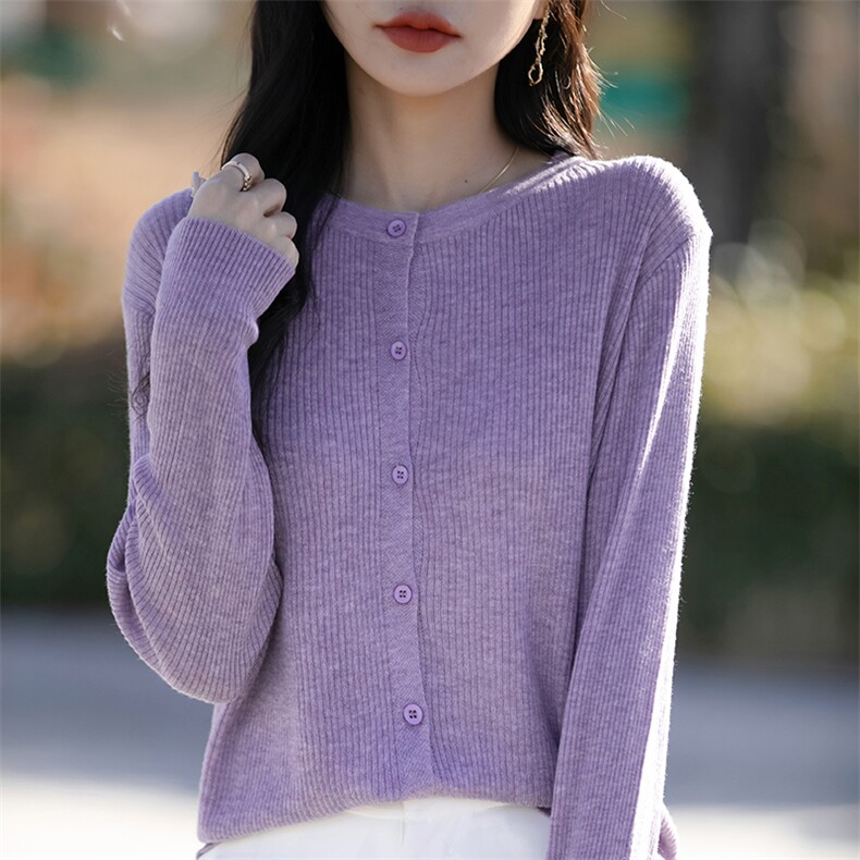 甜美风显瘦圆领针织开衫女2025春季新款减龄薄款小个子短外套上衣,针织衫/毛衣,佳绒包芯纱店