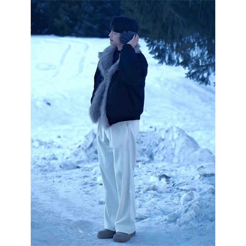 座山雕棉服外套男款冬季加绒加厚高级感痞帅重磅短款毛领夹克棉衣,男装夹克,星座514-2(原B239)