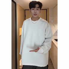 抖音得物高品质26春装设计感长袖打底衫纯色拉链肩圆领卫衣W123，男装T恤，电商A486