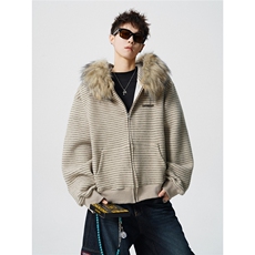 条纹毛领连帽78%晴纶19%锦纶3%氨纶S-XL开衫卫衣WY78133特P78控，男装卫衣，星座227-7