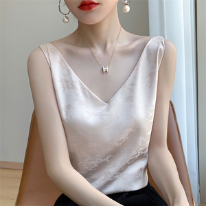 真丝吊带背心女内搭西装白色黑色打底绸缎面桑蚕丝醋酸上衣夏v领图片