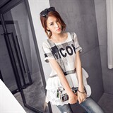 时尚宽松字母印花短袖T恤女夏季新款韩版百搭显瘦上衣，女装T恤，深水步