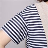宽松腰圆领条纹2021年夏季短袖中裙连衣裙，女装连衣裙，独衣靓