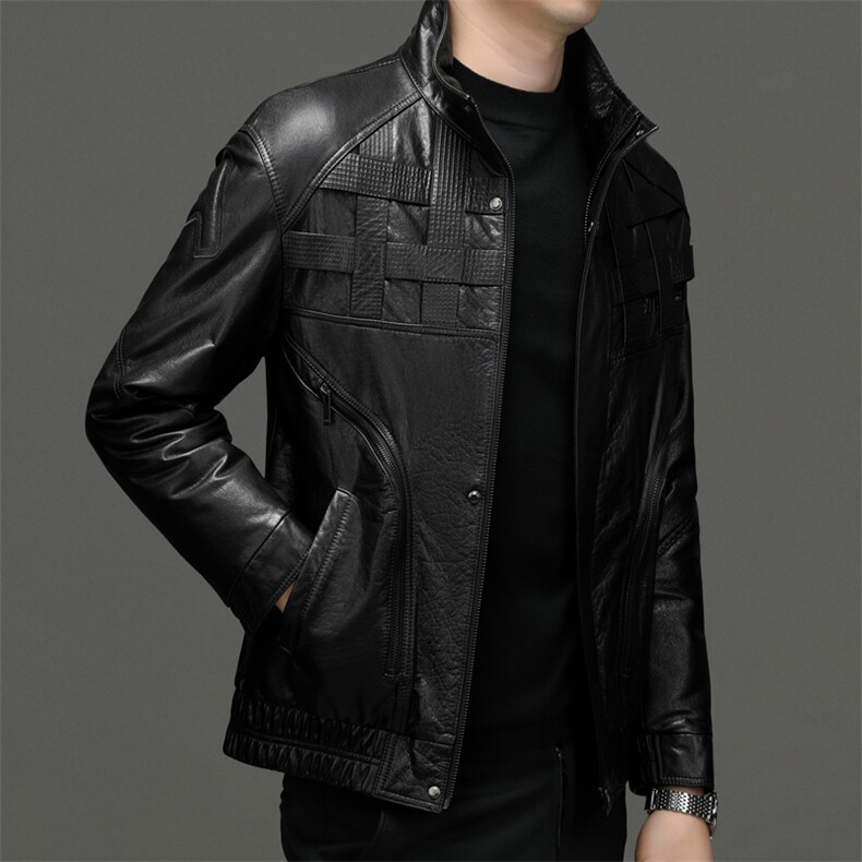 23108冬季新款海宁羽绒服男牛皮外套立领商务休闲男装P980,男装皮衣,电商B360