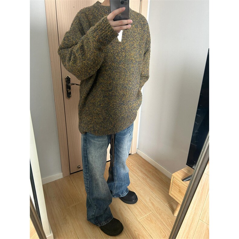 冬季复古百搭慵懒宽松大版型圣诞苔藓绿V领落肩毛衣男MY299,男装针织衫/毛衣,星座1116A（原606A-3）