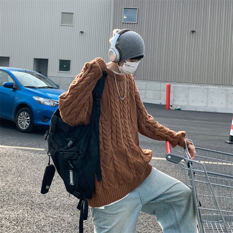 麻花辫针织衫男韩版潮流帅2023冬季新款ins宽松毛衣外套MZ048-P50,男装针织衫/毛衣,星座412-3