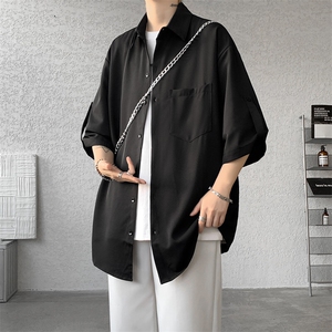 M-8XL领带衬衫短袖特大码垂坠感夏季冰丝外套DK制服衬衣DC5005P45图片