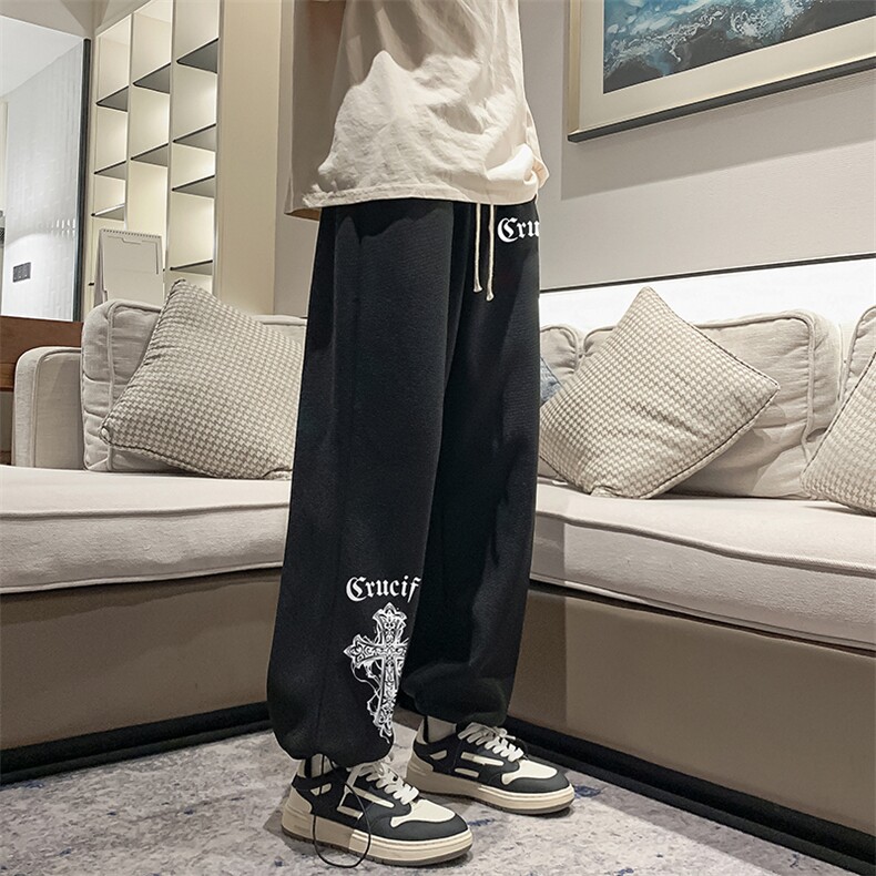 华夫格运动裤男大码抽绳休闲裤卫裤HK78268-P35加绒款P45,男装休闲裤,电商A040