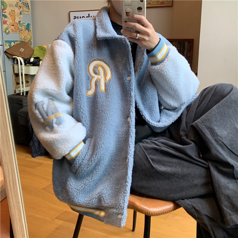 羊羔毛毛巾绣保暖外套男冬季港风宽松拼接棉服男YG256-P95限128,男装夹克,电商B370