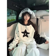 有货。星星刺绣连帽卫衣男女春秋拼接外套上衣WB636-P51，女装短外套，星座412-3