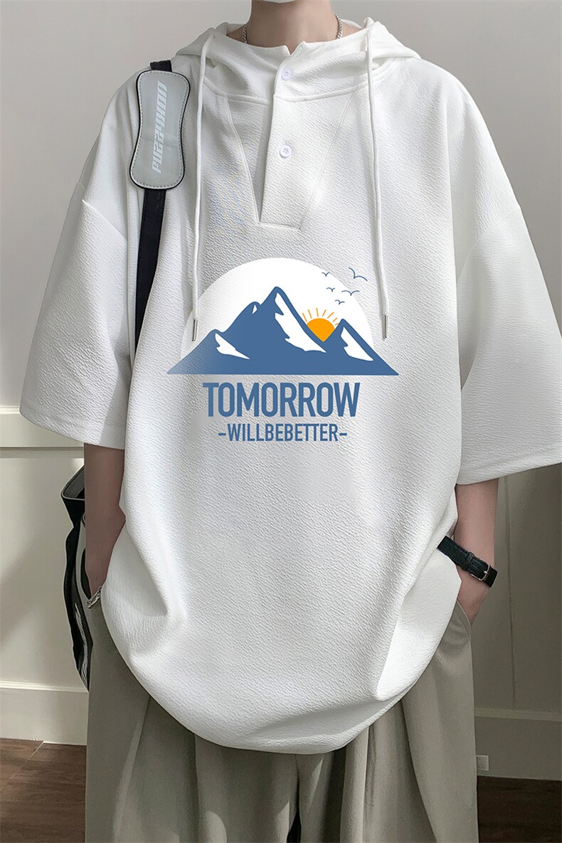 连帽短袖t恤男大码胖子带帽五分袖中袖LD54235-P45,男装T恤,电商A040