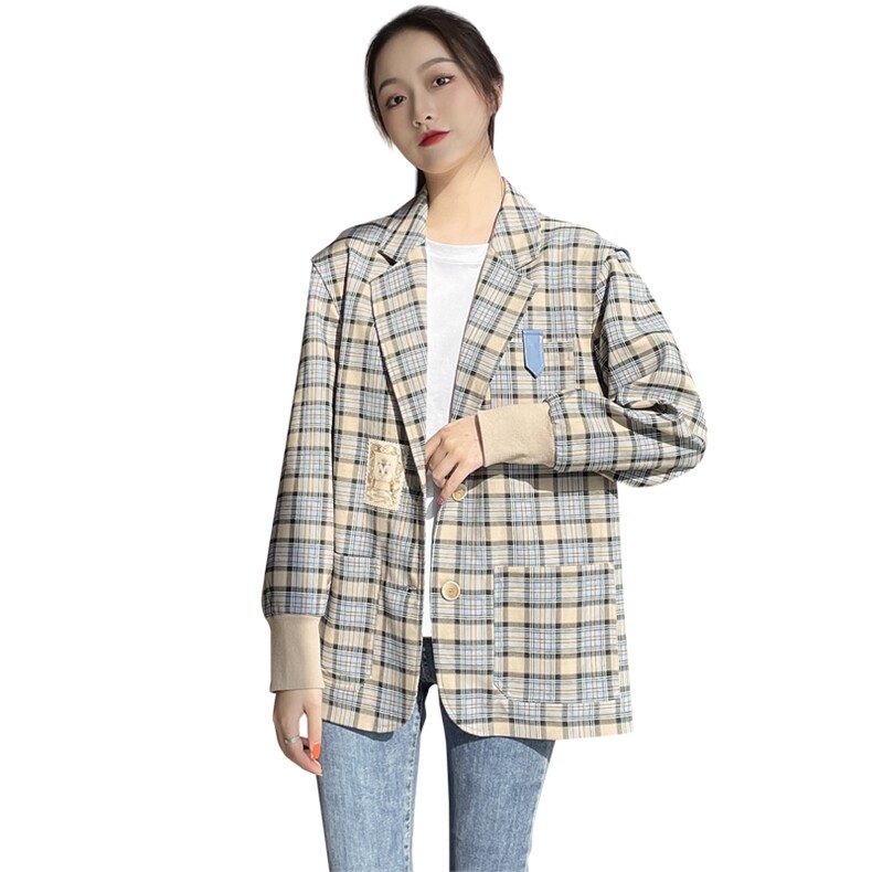 2021春季新款时尚格子西装外套修身显瘦百搭气质女装,女装西装,深水步