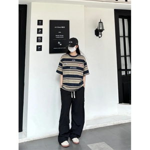 现货！cleanfit小领口条纹重磅t恤美式高街高级七分袖RDT10-P38图片
