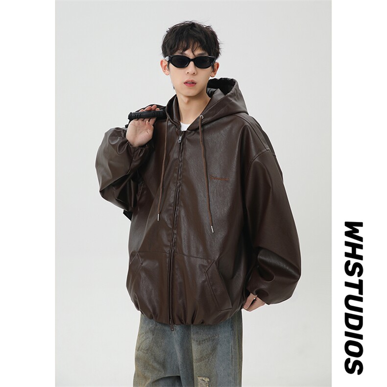 春季新款港风日复古连帽皮衣夹克外套男潮XZ213-JK5000-P88控108,男装夹克,星座213