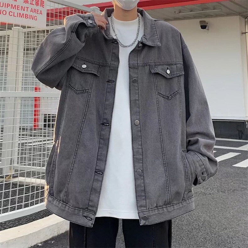 牛仔外套男生春秋季夹克潮宽松印花港风多口袋休闲工装上衣J2153,男装夹克,星座1116A-1（原606A）