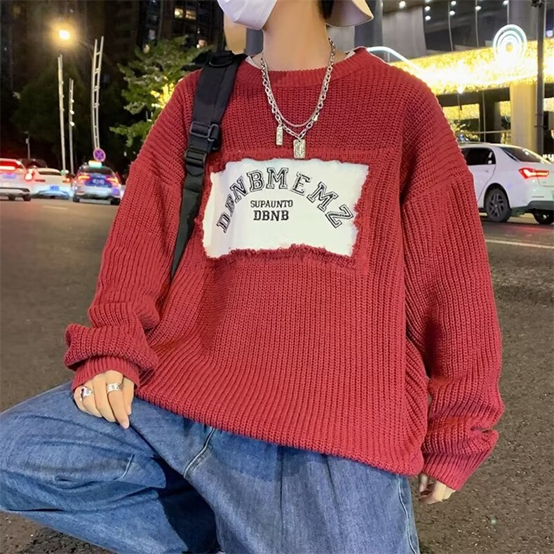 美式街头设计感圆领毛衣男慵懒风休闲针织衫M9972P42,男装针织衫/毛衣,星座1116-2