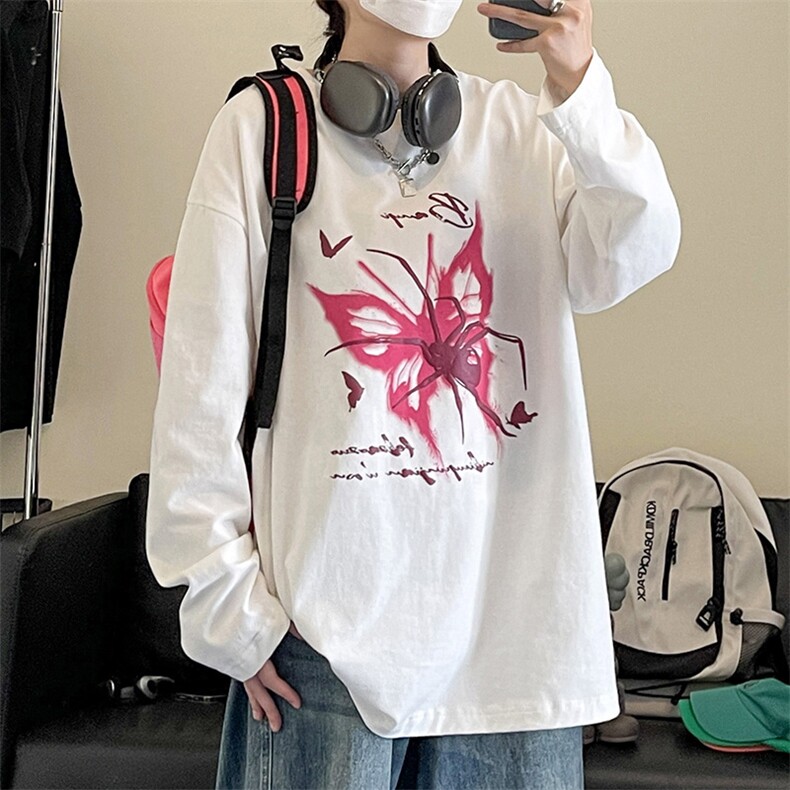 QY5229-TP25控价38秋季圆领美式长袖T恤发泡蝴蝶大码套头上衣男，男装T恤，电商A102-1