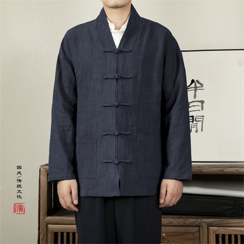 2025秋冬新款风新中式棉麻盘扣男士唐装外套H60P95图片