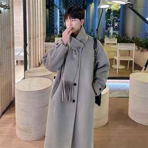 中长款毛呢大衣男冬季新款高级感过膝风衣痞帅呢子外套FY121图片