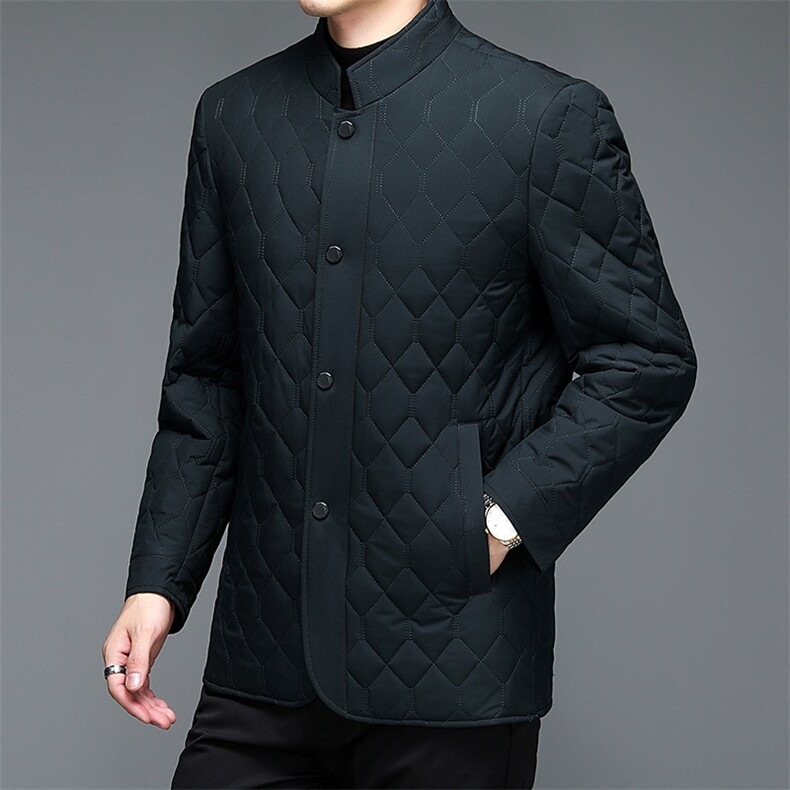 男士冬季新款立领格子棉服中年商务休闲棉衣男装加厚保暖外套,男装棉衣,电商B212（原钱塘6029）
