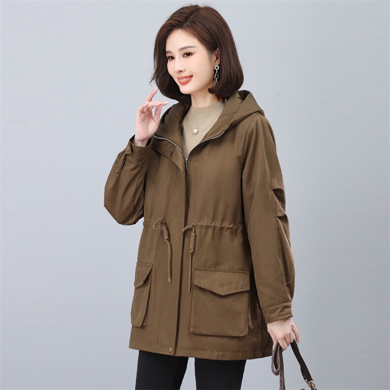 加绒派克服女秋冬2025新款时尚宽松抽绳收腰中年妈妈加厚保暖外套,女装派克服,天丽